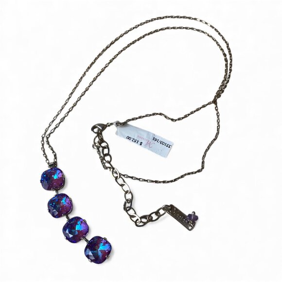 NWT Mariana Medium 4 Stone Cushion Cut Pendant Necklace Purple Blue Crystal - Picture 4 of 15